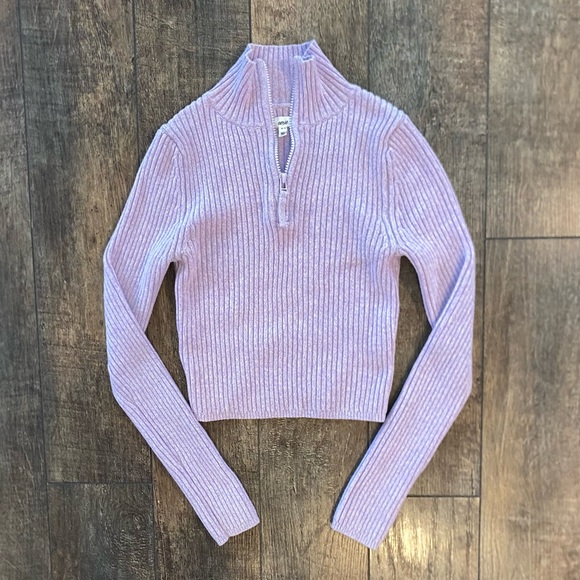 aerie late-night quarter zip sweater in lilac - Picture 3 of 6